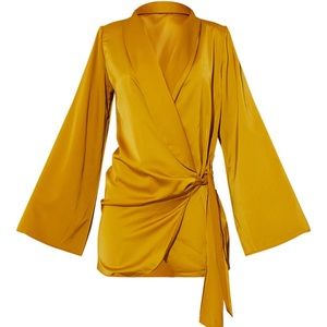 Chartreuse Extreme Plunge Tie Detail Shift Blazer Dress
